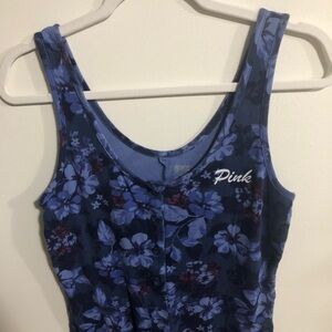 Pink Victoria’s Secret floral tank top jogger pajama onesie jumpsuit M